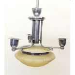 A 1930's Art Deco glass and chrome light fitting