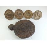 Five various 19th century treen butter stamps