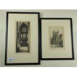 Edward Cherry - etching Bath Abbey 14 x 9cm and Charles Barker - etching York Minster Rose window