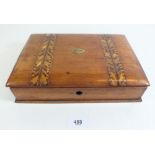 A 19th century stained wood small stationery box in book form (size 26cm wide by 18cm)