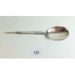 A silver anointing spoon by R & S London 1928, 46g