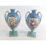 A pair of 19th Century Kerr & Binns, Worcester porcelain urn form two handled vases painted floral