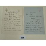 Two handwritten letters from General Roberts to Colonel J C Tyler and his wife - 1907 and 1910
