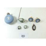 A group of Wedgwood Jasperware jewellery including scent bottle, pendant and earrings