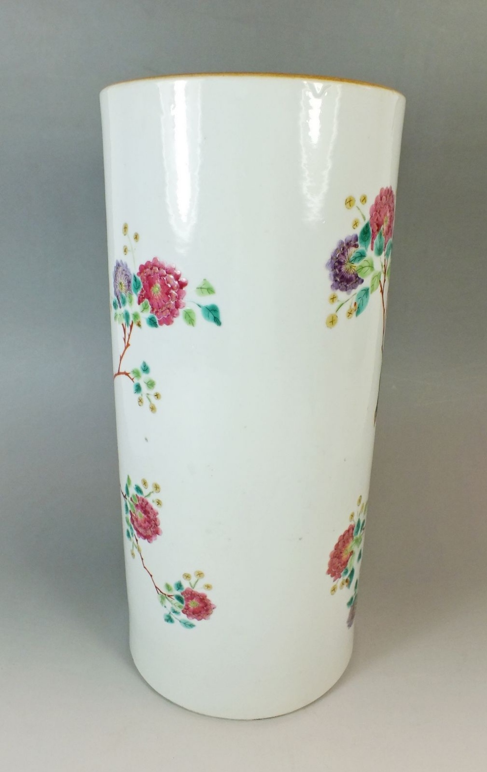 A 19th century Chinese famille rose cylindrical vase painted flowers and birds, - Image 4 of 5