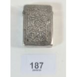 A Victorian silver vesta case with engraved decoration, George Unite, Birmingham 1888