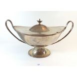 A large oval silver plated on copper two handled tureen of urn form - 45cm