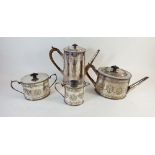 A 19th century silver plated four piece tea and coffee set with engraved decoration