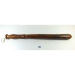 A Victorian hardwood turned police truncheon , heat branded 'VR and Crown' to club and marked Reld