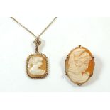 A 9ct gold cameo pendant and 9ct gold cameo brooch