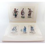 A collection of five mounted sets of three prints of oriental figures, unframed