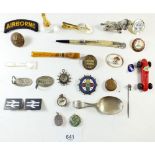 A box of small collectables including compass, fobs etc
