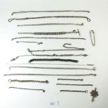 Five silver watch chains 98g and various white metal / plated chains etc