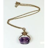 A gold plated amethyst set swivel fob on a gold plated chain (the conjoining link 9ct gold)