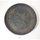 A bronze Chinese dish cast fish, 25cm diameter