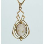 A gold cameo pendant (unmarked) on 9 ct gold chain, 3.9g
