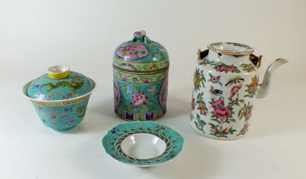 A Chinese group of three items of Canton teaware