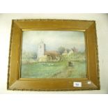 A watercolour of Little Rettendon church Essex, signed indistinctly