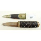 A late 19th/early 20thC wood and brass military dirk or sgian dubh - 21 cm