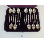 A set of eleven (one missing from a set of twelve), Victorian silver apostle teaspoons and sugar