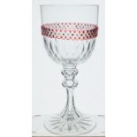 A Victorian large glass goblet with red flashed diamond cutting and hollow stem, 19.5cm tall
