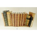 A small collection of antique leather bound books including 'The Green Theatre' in six volumes 1801,