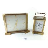 A Bayard brass carriage clock and a Looping mantel clock