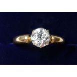 An 18ct gold solitaire diamond ring approx 1 ct, size O