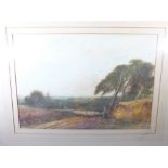 Fred Hines - watercolour landscape sheep scene - 26 x 37cm