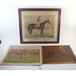 A 19th century colour print of a racehorse 'Gladiator' winner at Newmarket 1864, a print on board of