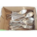 A set of twelve silver plated spoons and forks with ivy leaf circular terminals