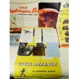 Two WWII posters for Civil Defence and The Hydro bomb plus other military ephemera including