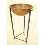 An army copper campaign wash basin with military arrow mark, 14" 1955 by L & W on green painted