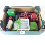 A box of various toy model vehicles