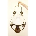 An iron large copper hanging oil lantern 70cm h