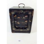 A Japanese floral painted lacquer table top cabinet with three drawers and slide up front 24 x 18