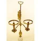 A Victorian brass twin light adjustable oil lamp converted to electricity- 67cm