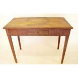 A Georgian mahogany tea table with satinwood and ebony stringing and paterae inlay to front apron,