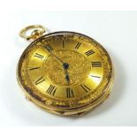 A late 19th century continental 18ct gold pocket watch - no glass on face