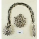 A silver Scottish Rifles Crossbelt and Breast Badge with sphinx form whistle - belonging to