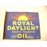 A vintage double sided enamel sign advertising Royal Daylight Pratts Paraffin Oil, 56 x 46cm