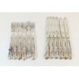 A Victorian silver plated dessert cutlery set with flower head embossed handles
