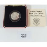 A Royal Mint Issue silver proof Piedfort coin - UK £1 1987 English design - in case with