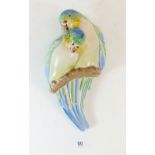A Clarice Cliff wall pocket in the form of two budgerigars 21.5cm