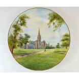 A Royal Worcester plate painted Salisbury cathedral, dated 1959, signed Roberts