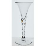 A Georgian wine glass with flared bowl and facet cut stem - 15cm
