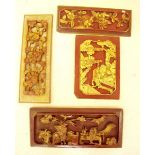 Four carved Chinese gilt and lacquer panels, largest being 39 x 18cm