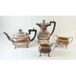 A Walker & Hill silver plated four piece tea service with engraved decoration