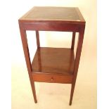 A 19th century mahogany two tier bedside table with frieze drawer and leather top 83 x 36cm
