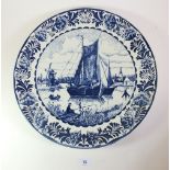 A large Delft charger printed sailing boats, 39cm diameter